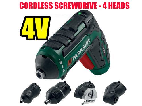 parkside-cordless-screwdriver-interchangeable-heads-lidl-4v-200rpm-1500mah-4nm-accessories-test-video